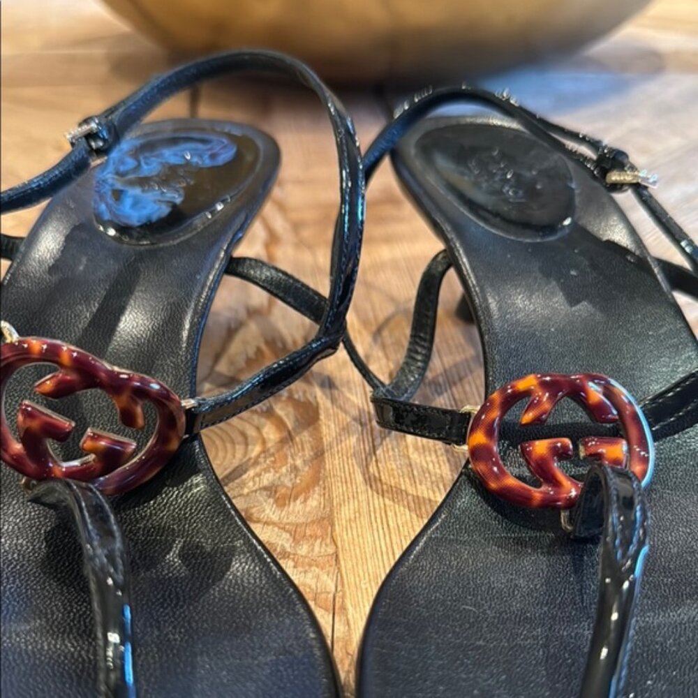 Authentic Gucci logo black kitten heel sandal Women's 10 - Picture 2 of 9